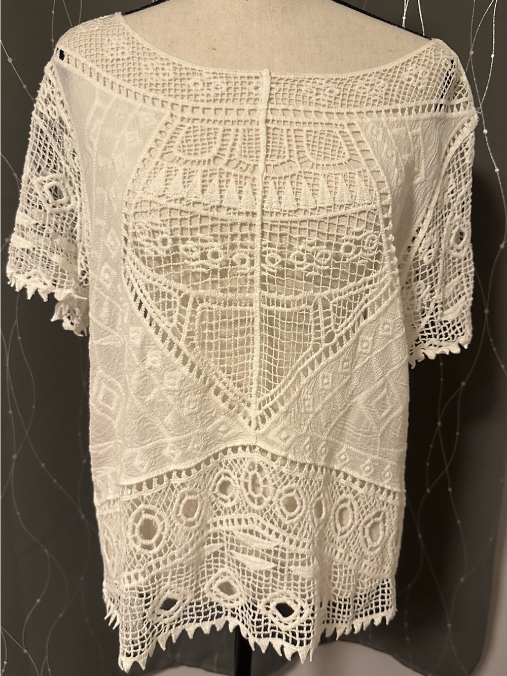 Women's White Crochet Lace Blouse - Short Sleeve